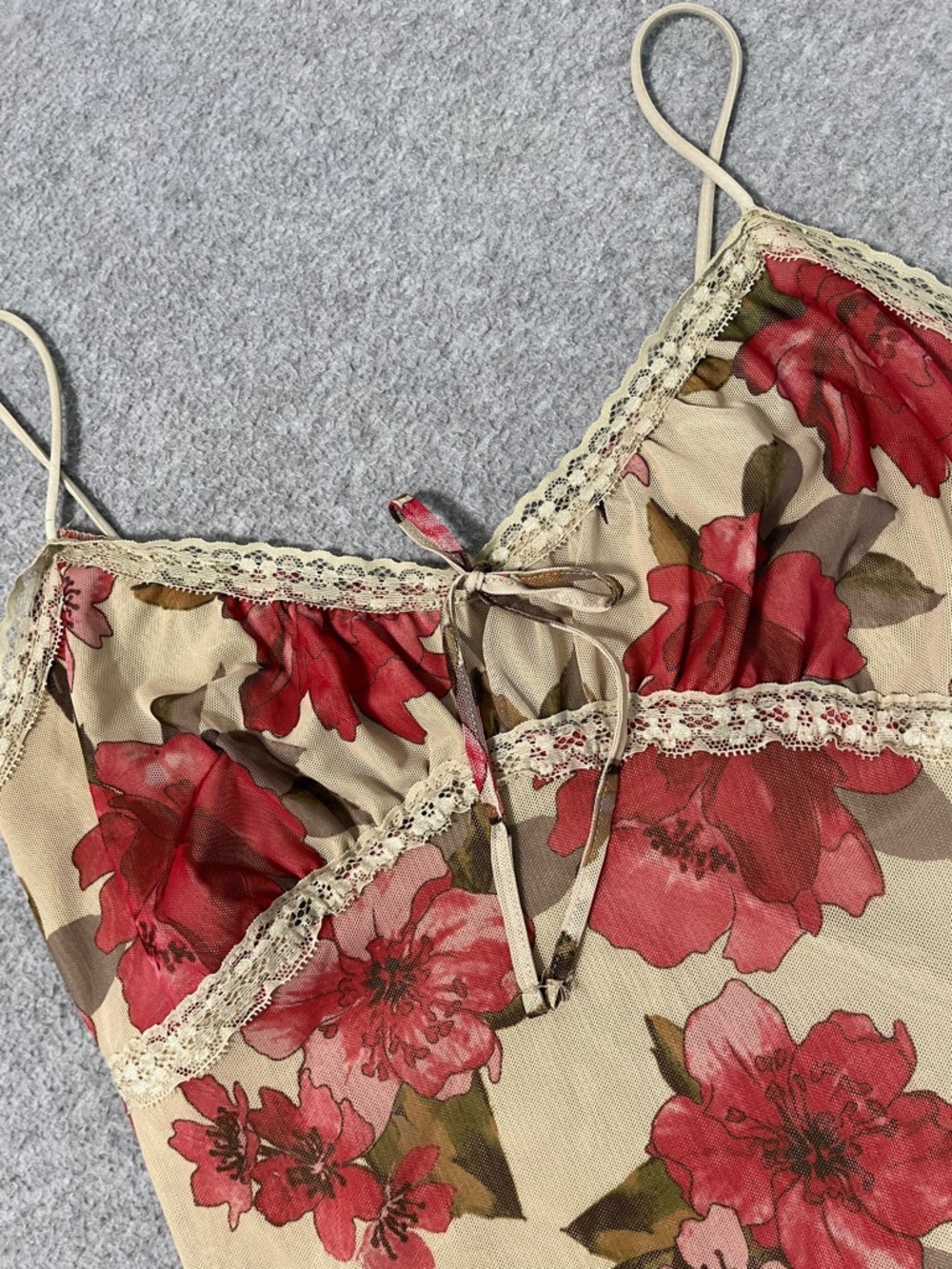 Y2K Mesh Babydoll Midi Dress Medium Cami Floral Fairy Grunge Coquette Woodland - Picture 2 of 12